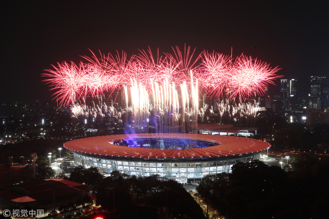 The opening ceremony of 18th Asian Games kicks off at the Gelora Bung Karno Stadium in central Jakarta, Indonesia, August 18, 2018. [Photo: VCG]