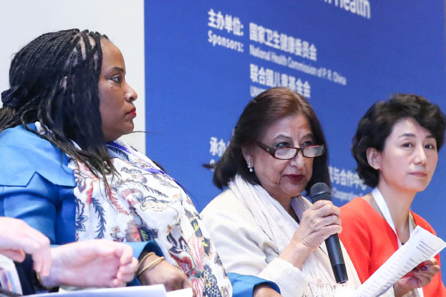 Ms. Shahida Azfar, UNICEF Deputy Executive Director speaks at the session on China-Africa Cooperation in Maternal and Newborn Health of the 2018 High-Level Meeting on China-Africa Health Cooperation held in Beijing on 17 August, 2018. [Photo: UNICEF]