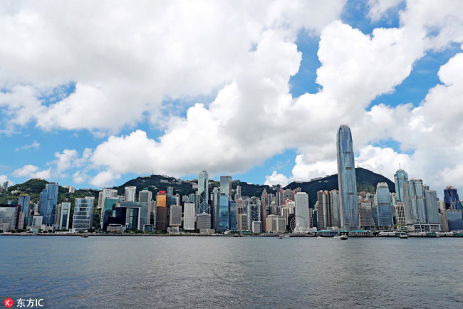 A view of skyscrapers and high-rise office buildings along Victoria Harbor in Hong Kong, July 11, 2018. [Photo: IC]