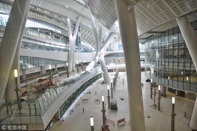 The interior of the West Kowloon Station on the Hong Kong section of the Guangzhou-Shenzhen-Hong Kong Express Rail Link [File Photo: China News via VCG]