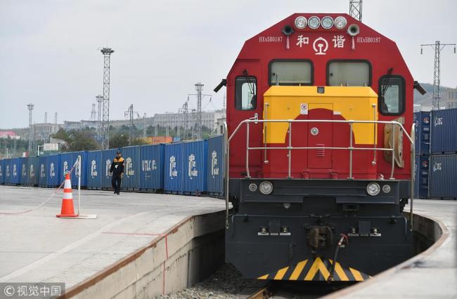 A cargo train leaves the service hub for China Railway Express in Xinjiang’s Urumqi for Moscow, Russia. [File Photo: VCG]