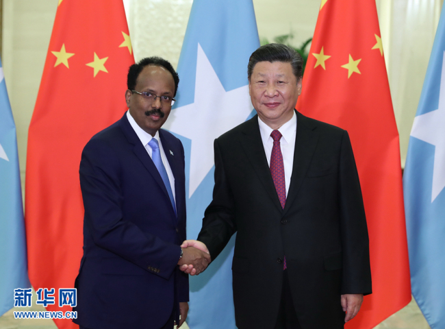 Chinese President Xi Jinping  meets Somali President Mohamed Abdullahi Mohamed at the Great Hall of the People on August, 31st, 2018. [Photo: Xinhua]