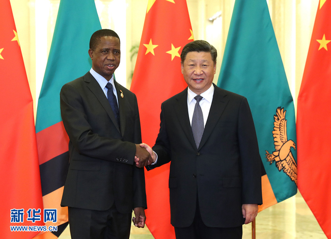 Chinese President Xi Jinping  meets Zambian President Edgar Lungu.[Photo: Xinhua]