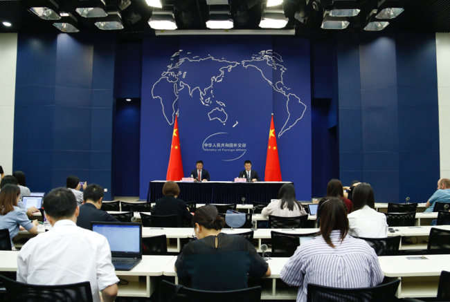 China's Assistant Foreign Minister Zhang Hanhui briefs the press on Chinese President Xi Jinping's upcoming visit to Vladivostok, Russia at a news conference held in Beijing on Friday, September 7, 2018. [Photo: China Plus]