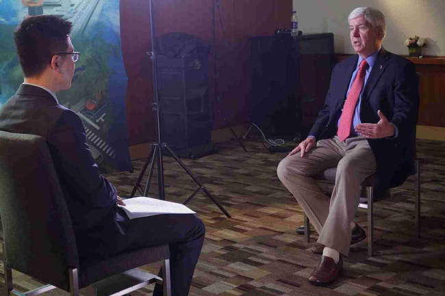 Rick Snyder, Governor of Michigan in an interview with CGTN in Beijing. [Photo: CGTN]