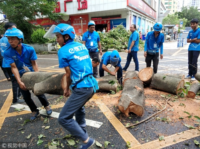台风过后中国南方开展善后清理工作 Typhoon cleanup underway in southern China