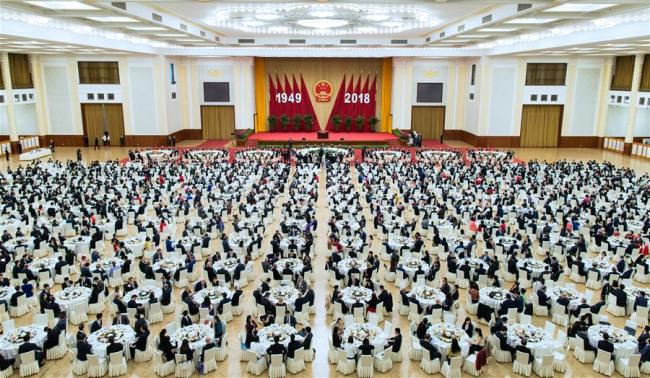 A reception is held by China's State Council to celebrate the 69th anniversary of the founding of the People's Republic of China in Beijing, capital of China, Sept. 30, 2018. [Photo: Xinhua/Liu Bin]