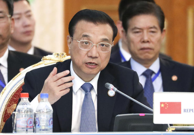 Chinese Premier Li Keqiang speaks at the 17th meeting of the SCO Council of Heads of Government in Tajik capital Dushanbe on Friday, October 12, 2018. [Photo: gov.cn]