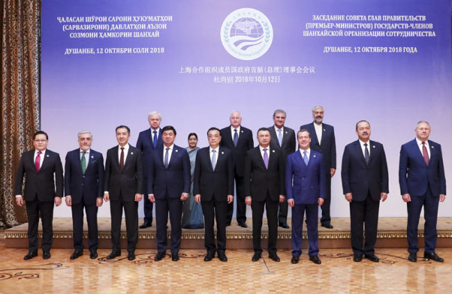 Chinese Premier Li Keqiang attends the 17th meeting of the Shanghai Cooperation Organization (SCO) Council of Heads of Government in Dushanbe, Tajikistan, on Oct. 12, 2018. [Photo: Xinhua]