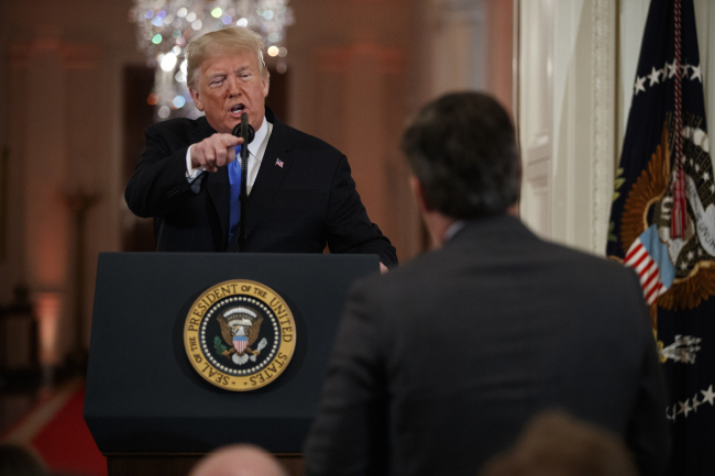 President Donald Trump speaks to CNN journalist Jim Acosta during a news conference in the East Room of the White House, Wednesday, Nov. 7, 2018, in Washington. [File Photo: AP/Evan Vucci]
