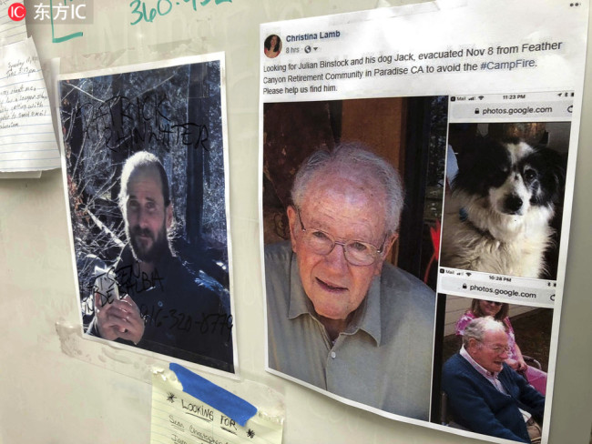 In this Nov. 13, 2018 file, messages are shown on a bulletin board at The Neighborhood Church in Chico, Calif., as evacuees, family and friends search for people missing from the northern California wildfire. Northern California officials have struggled to get a handle on the number of missing from the deadliest wildfire in at least a century in the United States.[Photo:IC]