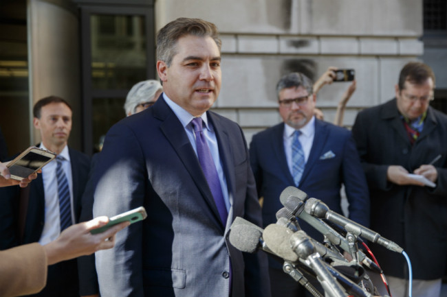 CNN correspondent Jim Acosta delivers remarks at the Federal Court House after a judge ordered that his White House press pass be reinstated immediately during a hearing in Washington, DC, USA, 16 November 2018. [Photo: IC]
