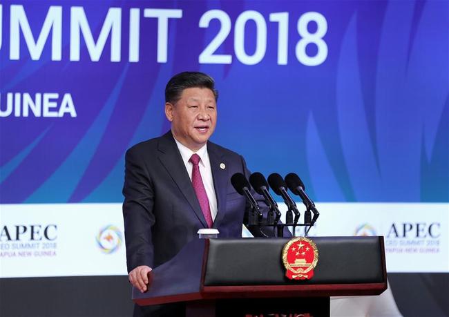 Chinese President Xi Jinping delivers a keynote speech titled Jointly Charting a Course Toward a Brighter Future while attending the Asia Pacific Economic Cooperation (APEC) CEO Summit in Port Moresby, Papua New Guinea, on Nov. 17, 2018. [Photo: Xinhua]