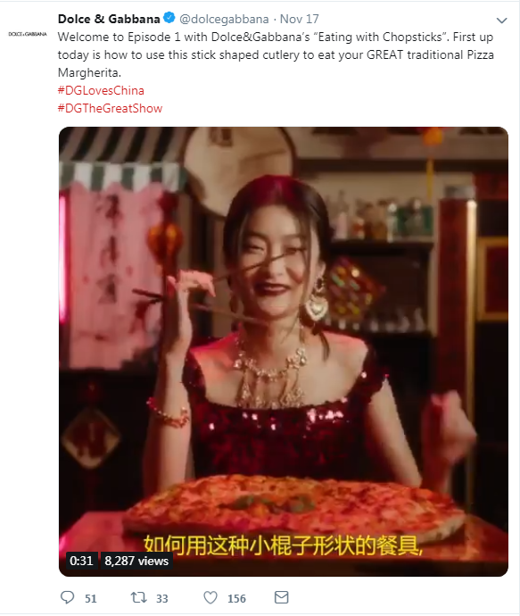 Screenshot via Dolce & Gabbana official Twitter account [Screenshot: China Plus]