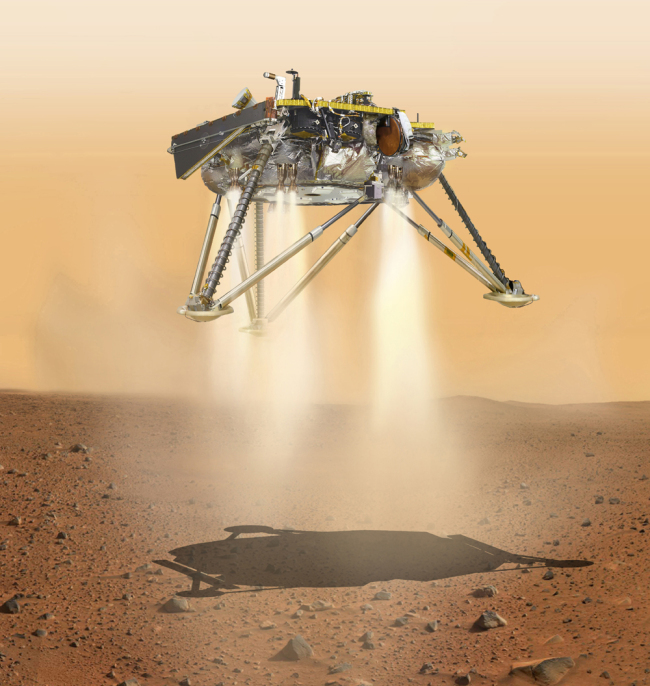 This illustration made available by NASA in October 2016 shows an illustration of NASA's InSight lander about to land on the surface of Mars. [File photo: NASA/JPL-Caltech via AP]