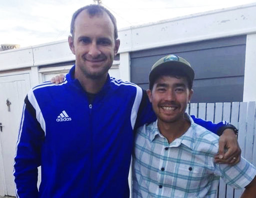 In this October 2018 photo, American adventurer John Allen Chau, right, stands for a photograph with Founder of Ubuntu Football Academy Casey Prince, 39, in Cape Town, South Africa, days before he left for in a remote Indian island of North Sentinel Island, where he was killed. [Photo: AP]