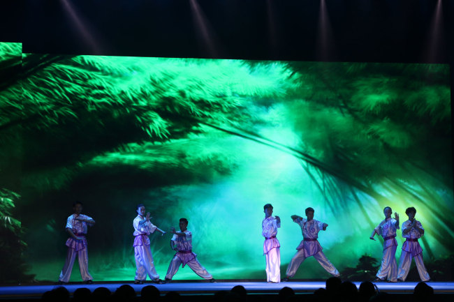 The "Legend of Kungfu," a stage show depicting the life story of the Chinese kungfu master Huo Yuanjia, staged in Mauritius, November 30, 2018. [Photo: China Plus/Gao Junya]