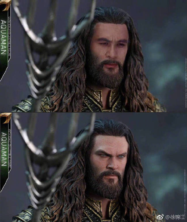 Xu Jinjiang's face edited on Jason Momoa's body (up) VS screenshot of Aquaman (down) [Photo:Weibo]