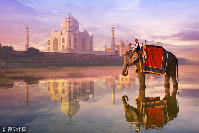 Elephant and rider at Taj Mahal in northern India. [Photo: VCG]