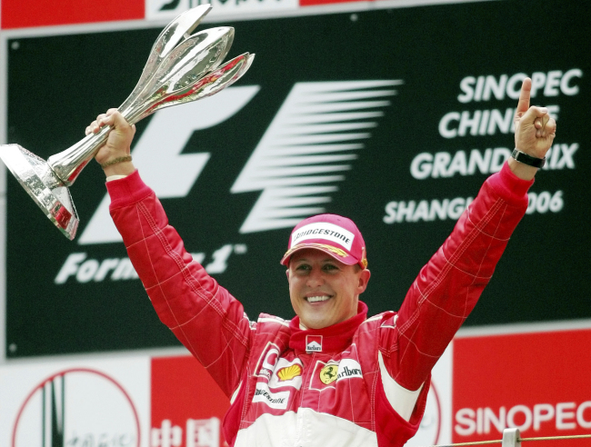 Germany's Michael Schumacher celebrating winning the Formula One Chinese Grand Prix auto race at the Shanghai International Circuit in Shanghai, China. Schumacher's family, in a statement Wednesday, Jan. 2, 2019, has asked for understanding as it continues to keep details of his health private ahead of the seven-time Formula One champion's 50th birthday. Schumacher suffered serious head injuries in an accident while he was skiing with his teenage son Mick in the French Alps at Meribel on Dec. 29, 2013. [Photo: IC]