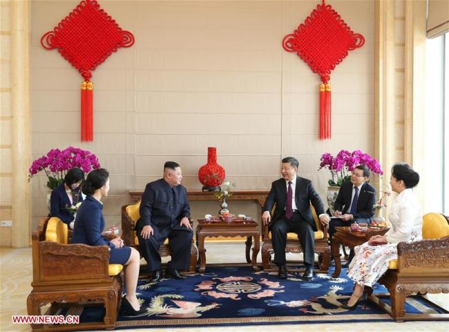 Xi Jinping, general secretary of the Central Committee of the Communist Party of China and Chinese president, meets with Kim Jong Un, chairman of the Workers' Party of Korea and chairman of the State Affairs Commission of the Democratic People's Republic of Korea, at Beijing Hotel in Beijing, capital of China, Jan. 9, 2019. Xi Jinping on Tuesday held talks with Kim Jong Un, who arrived in Beijing on the same day for a visit to China. [Photo: Xinhua]