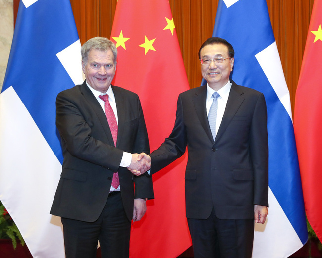 Premier Li Keqiang meets with visiting Finnish President Sauli Niinisto on January 15, 2019. [Photo: gov.cn]