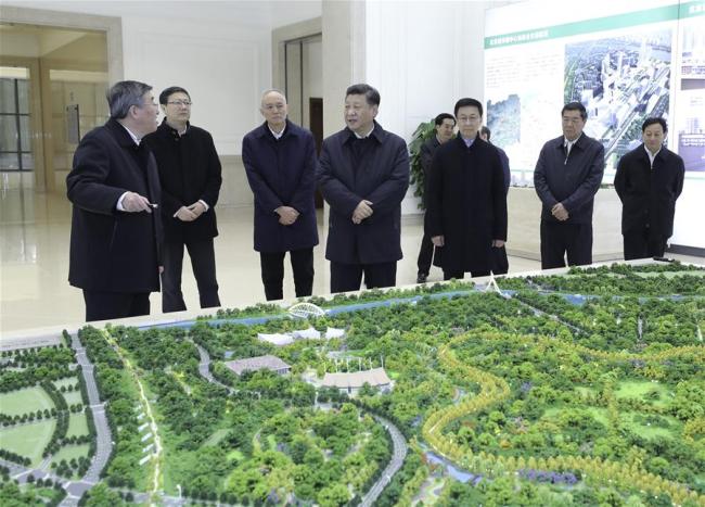 Chinese President Xi Jinping, also general secretary of the Communist Party of China Central Committee and chairman of the Central Military Commission, learns about the planning and construction of major projects in Beijing's sub-center during his inspection tour in Beijing, capital of China, Jan. 18, 2019. [Photo: Xinhua/Ju Peng]
