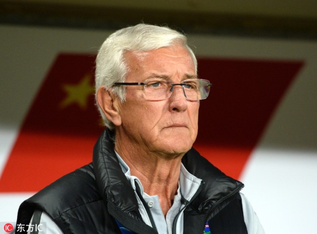 Marcello Lippi head coach of China looks during the 2019 AFC Asian Cup Quarter final Soccer match between China and Iran in Abu Dhabi, United Arab Emirates, 24 January 2019. [Photo: IC]