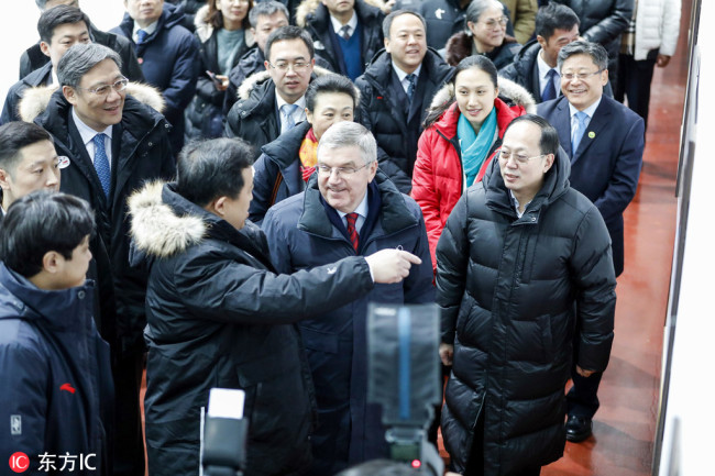 Thomas Bach, president of the International Olympic Committee (IOC), also visited winter sports arenas in Heilongjiang Province on Jan 27, 2019. [Photo: IC]
