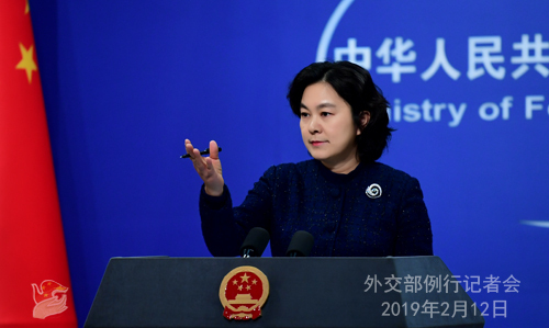 Foreign Ministry Spokesperson Hua Chunying holds a press conference in Beijing on Tuesday, February 12, 2019. [Photo: fmprc.gov.cn]