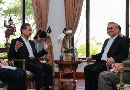 Visiting Chinese State Councilor and Foreign Minister Wang Yi meets with Thai Foreign Minister Don Pramudwinai in Chiang Mai, Thailand, on Saturday, Feb. 16, 2019. [Photo: fmprc.gov.cn]
