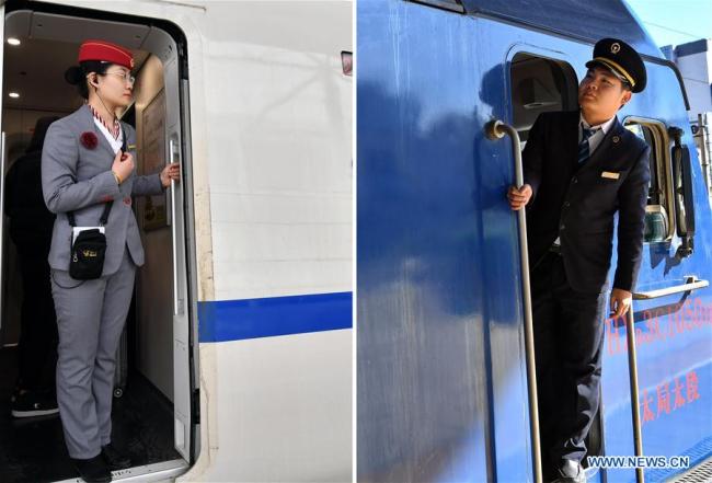 Combination photo(拼图 pīntú) shows Ma Jinzhao (R) on a train on Feb. 16, 2019 and Zhang Wenye on a train on Feb. 14, 2019 in Taiyuan, north China's Shanxi Province. [Photo: Xinhua]