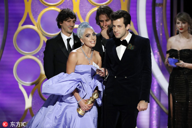 Lady Gaga and Mark Ronson, winners of Best Original Song - Motion Picture during the 76th Golden Globe Awards at the Beverly Hilton. [Photo：IC]