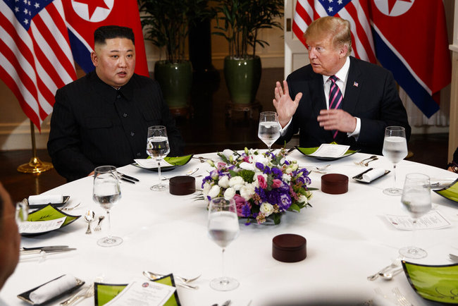 President Donald Trump has dinner with North Korean leader Kim Jong Un, Wednesday, Feb. 27, 2019, in Hanoi.  [Photo: AP]