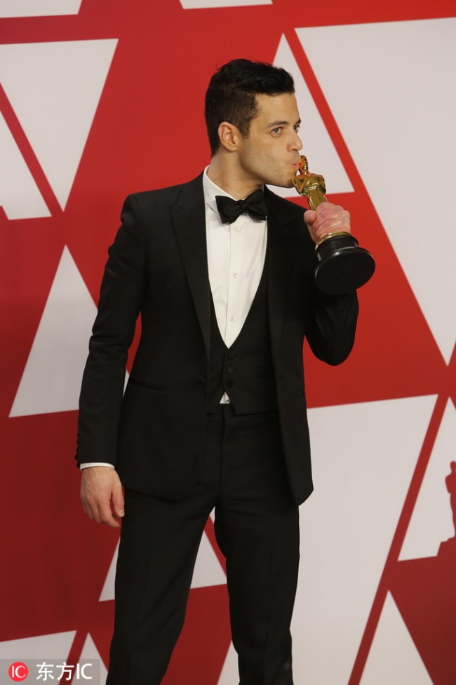 Rami Malek, winner Best Actor in a Leading Role award for Bohemian Rhapsody, at the 91st Annual Academy Awards (Oscars) at the Dolby Theatre in Hollywood, Los Angeles, California. FEBRUARY 24th 2019. [Photo: IC]