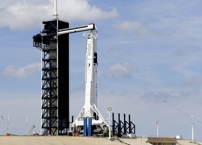 A Falcon 9 SpaceX rocket, ready for launch, sits on pad 39A at the Kennedy Space Center in Cape Canaveral, Fla., Friday, March 1, 2019. [Photo: AP]