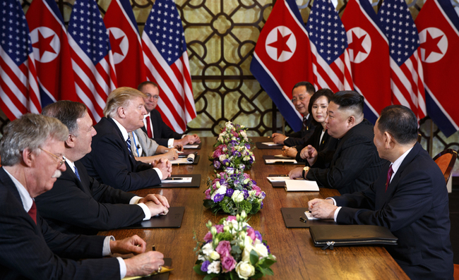 U.S. President Donald Trump speaks during a meeting with DPRK’s leader Kim Jong Un in Hanoi on Feb. 28, 2019. [Photo: AP/Evan Vucci]