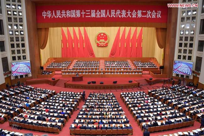 The third plenary meeting of the second session of the 13th National People's Congress (NPC) is held at the Great Hall of the People in Beijing, March 12, 2019. [Photo: Xinhua/Li Tao]