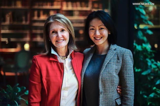 Yang Mu (R), the first recipient of the Sister City Scholarship, which allows Tianjin high school graduates to study at Drexel University, poses for a photo with Nancy Gilboy, former head of the Citizen Diplomacy International (CDI), during an interview with Xinhua in Philadelphia, the United States, March 13, 2019. [Photo: Xinhua]