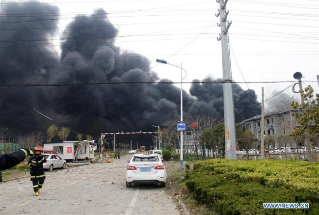 Photo taken on March 21, 2019 shows the accident site of an explosion at a factory located in a chemical industrial park in Xiangshui County of Yancheng, Jiangsu Province. [Photo: Xinhua]