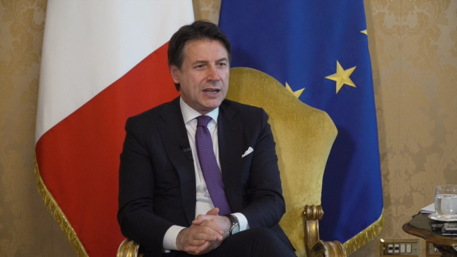 The file photo shows Italian Prime Minister Giuseppe Conte speaking to reporters.[Photo:China Plus]