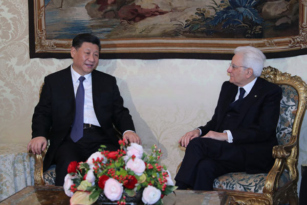 Visiting Chinese President Xi Jinping (L) holds talks with Italian President Sergio Mattarella in Rome on March 22, 2019. [Photo: Xinhua/Ju Peng]