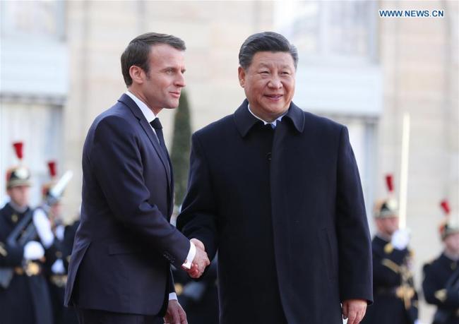 Chinese President Xi Jinping (R) holds talks with his French counterpart Emmanuel Macron at the Elysee Palace in Paris, France, March 25, 2019. [Photo: Xinhua/Ju Peng]
