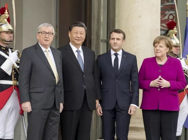 President Xi Jinping meets with President Macron, Chancellor Angela Merkel, and European Commission President Jean-Claude Juncker during a global governance forum co-hosted by China and France in Paris on Tuesday, March 26, 2019. [Photo: Xinhua/Ju Peng]