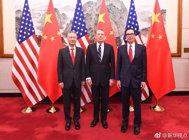 Chinese Vice Premier Liu He (left), also a member of the Political Bureau of the Communist Party of China Central Committee and chief of the Chinese side of the China-U.S. comprehensive economic dialogue, U.S. Trade Representative Robert Lighthizer (center), and Treasury Secretary Steven Mnuchin participate in a new round of high-level economic and trade consultations held in Beijing from March 28 to 29, 2019. [Photo: Xinhua]