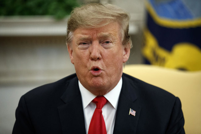 President Donald Trump speaks during a meeting with NATO Secretary General Jens Stoltenberg in the Oval Office of the White House, Tuesday, April 2, 2019, in Washington. [Photo: AP/Evan Vucci]