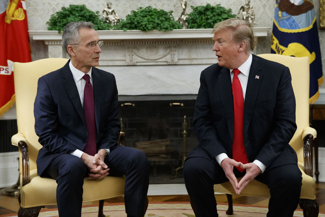 President Donald Trump speaks during a meeting with NATO Secretary General Jens Stoltenberg in the Oval Office of the White House, Tuesday, April 2, 2019, in Washington. [Photo: AP/Evan Vucci]