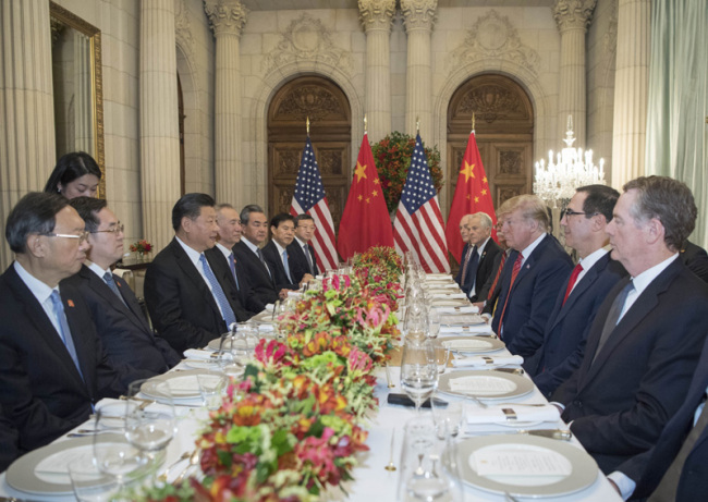 Chinese President Xi Jinping speaks during a working dinner with his U.S. counterpart Donald Trump in Buenos Aires, Argentina, Dec. 1, 2018. [Photo: Xinhua]