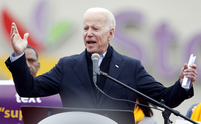 Former Vice President Joe Biden speaks at a rally in support of striking Stop & Shop workers in Boston on April 18, 2019. [Photo: AP/Michael Dwyer]