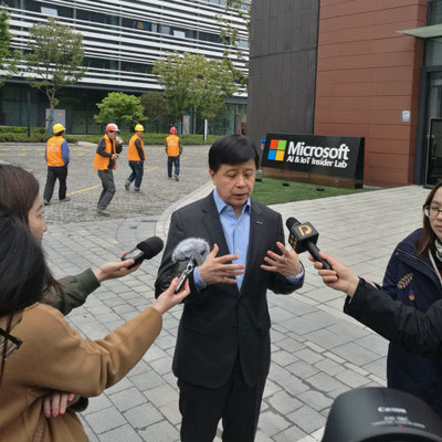 Hon Hsiao Wuen, Corporate vice president of Microsoft, speaks during an interview near the tech giant's new Artificial Intelligence and Internet of Things Insider Lab in Shanghai. [Photo: China Plus]